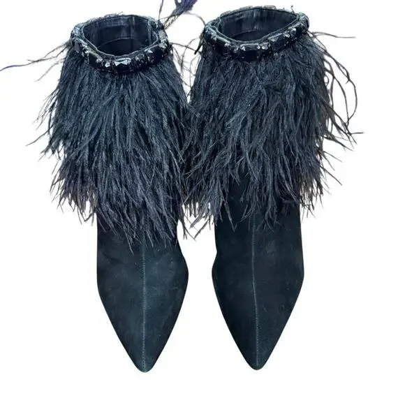 Jessica Simpson Piume Feather Black High Heel Ankle Boots Booties Shoes sz 10 - Picture 6 of 16